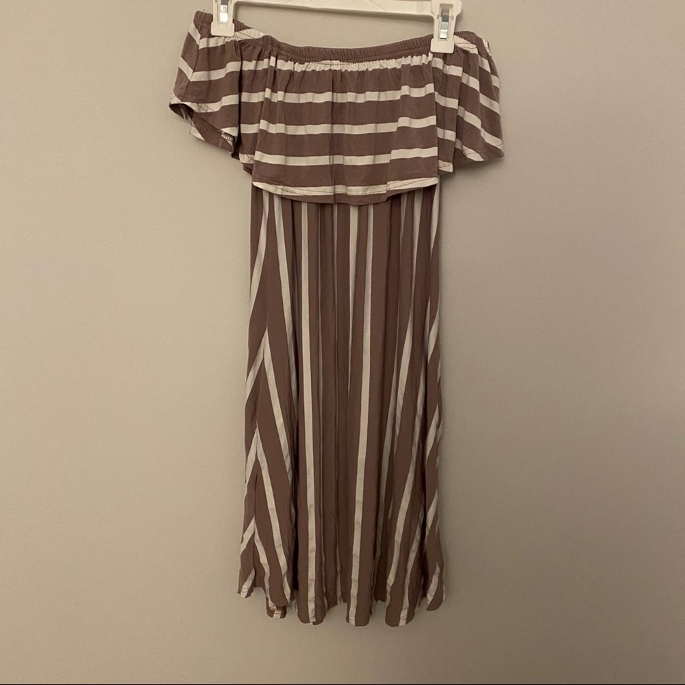 EXIST vertical stripe mauve flounce dress